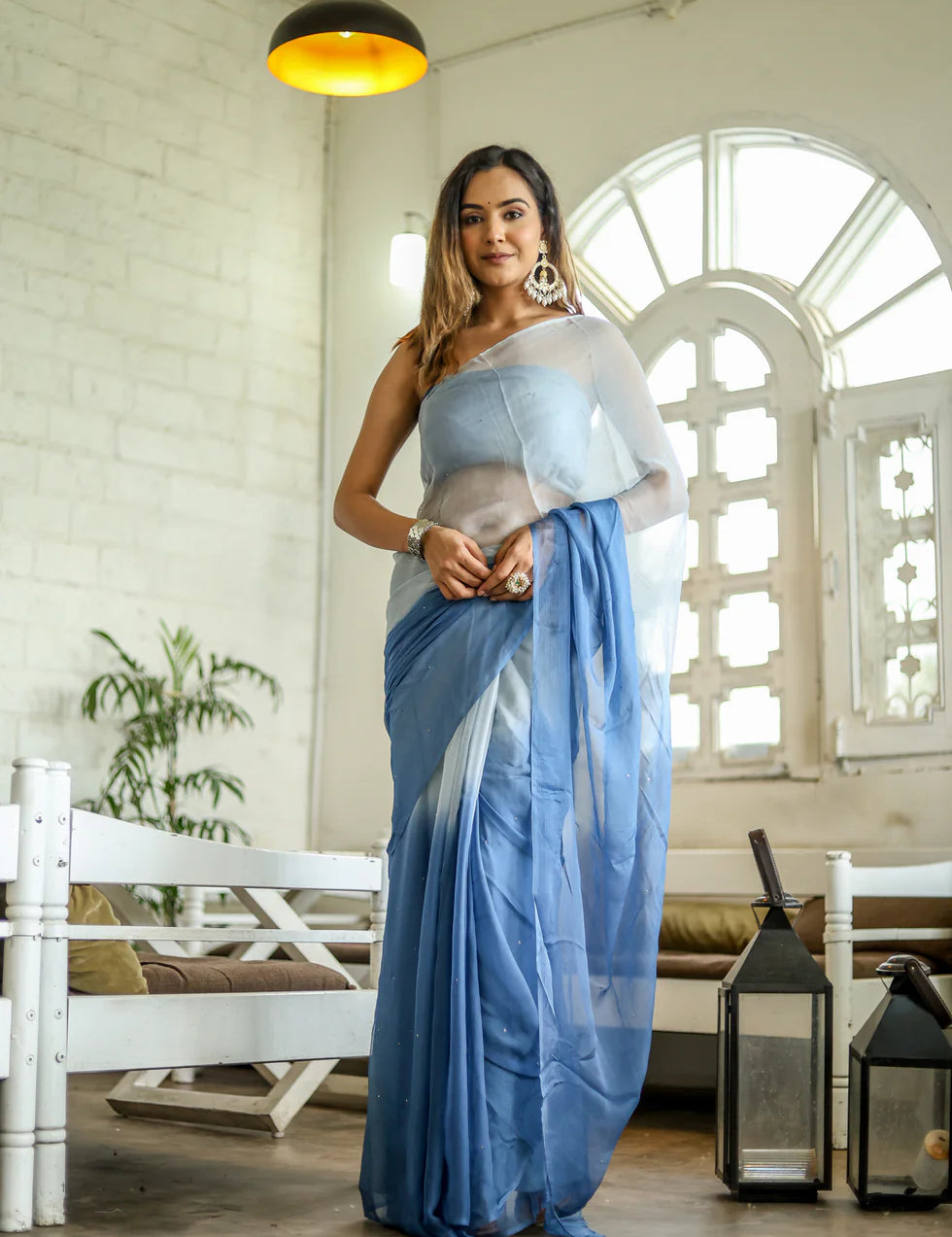 Blue Chiffon Saree