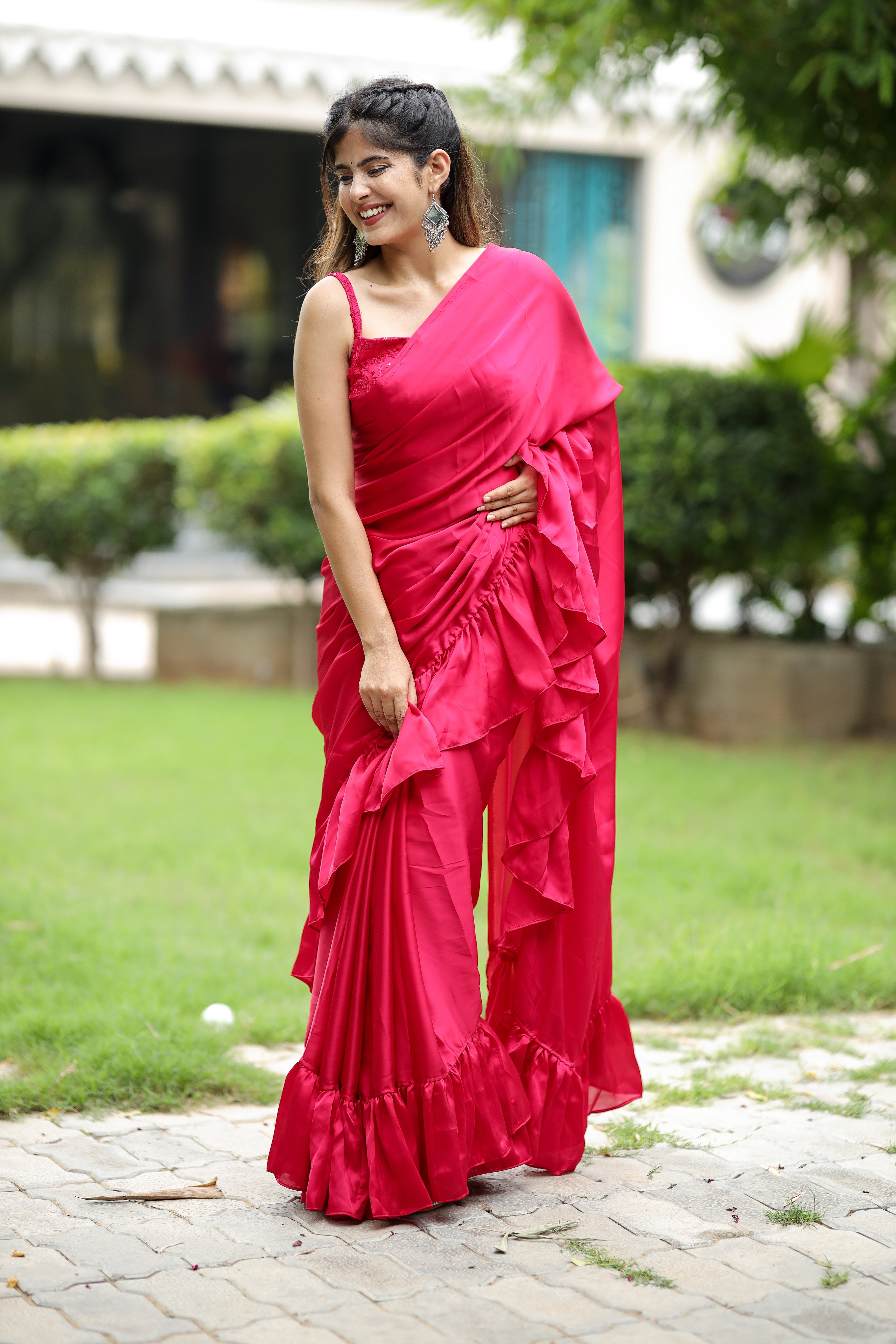 Renee Ruffle (Printed Satin Silk Saree)