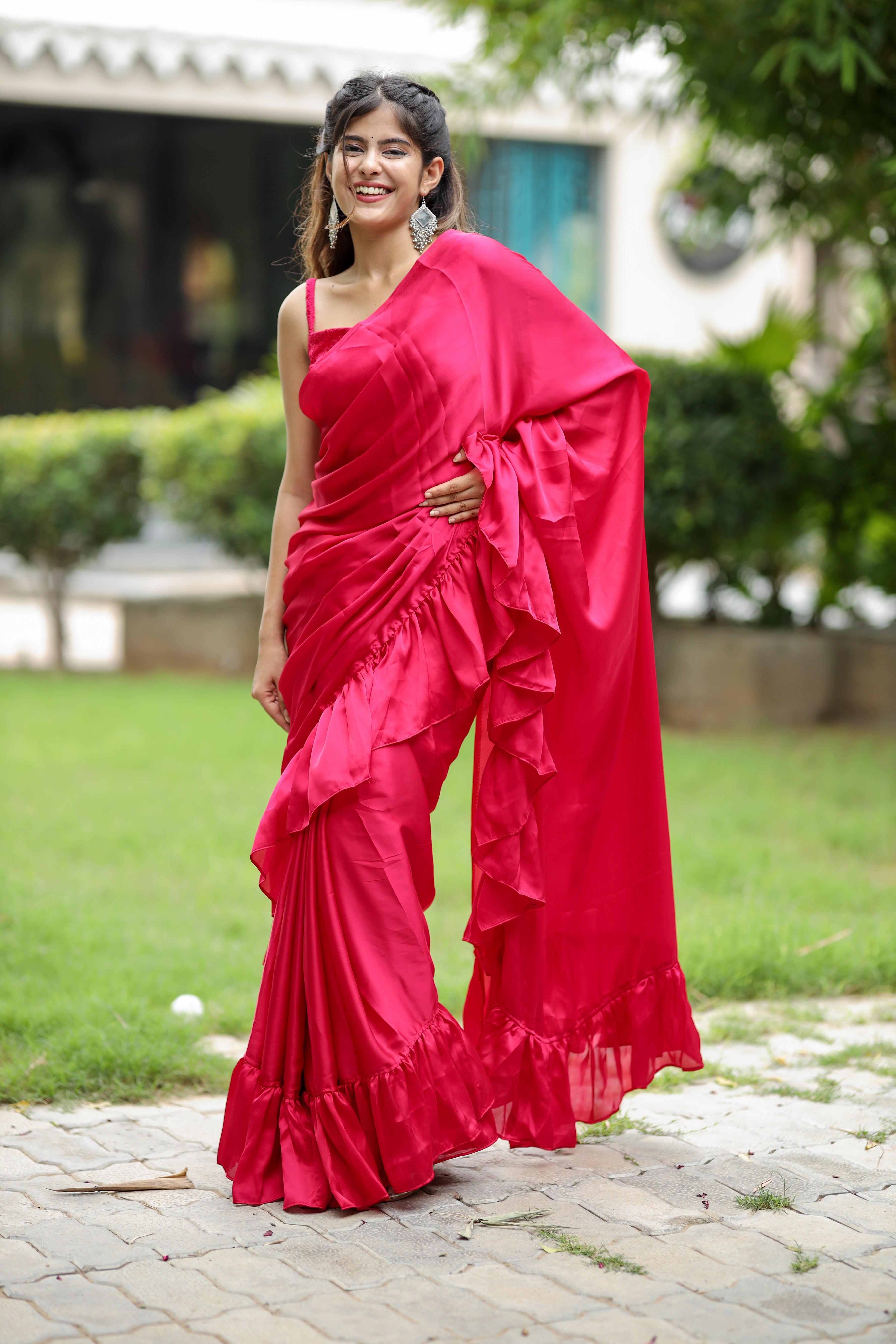 Renee Ruffle (Printed Satin Silk Saree)
