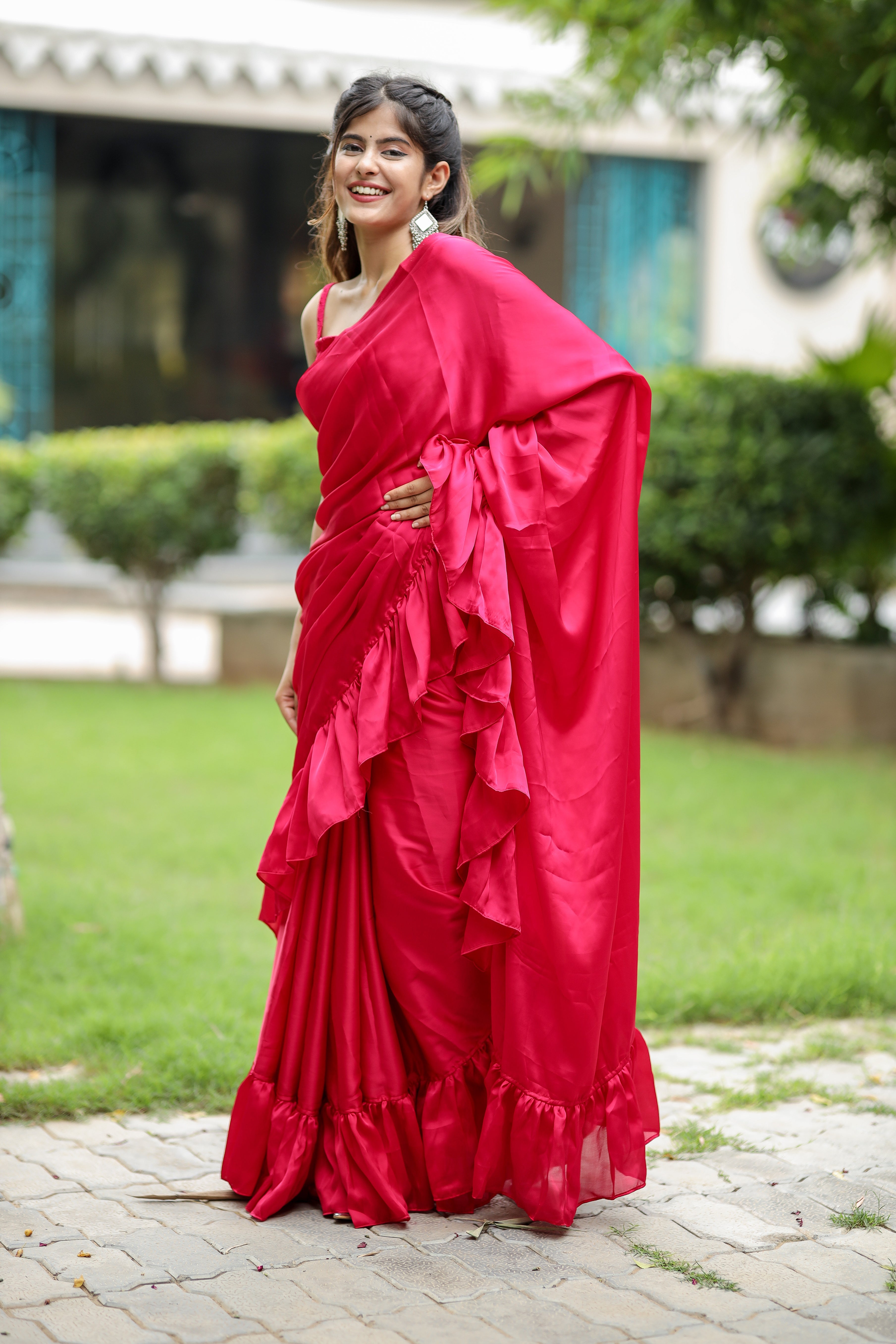Renee Ruffle (Printed Satin Silk Saree)