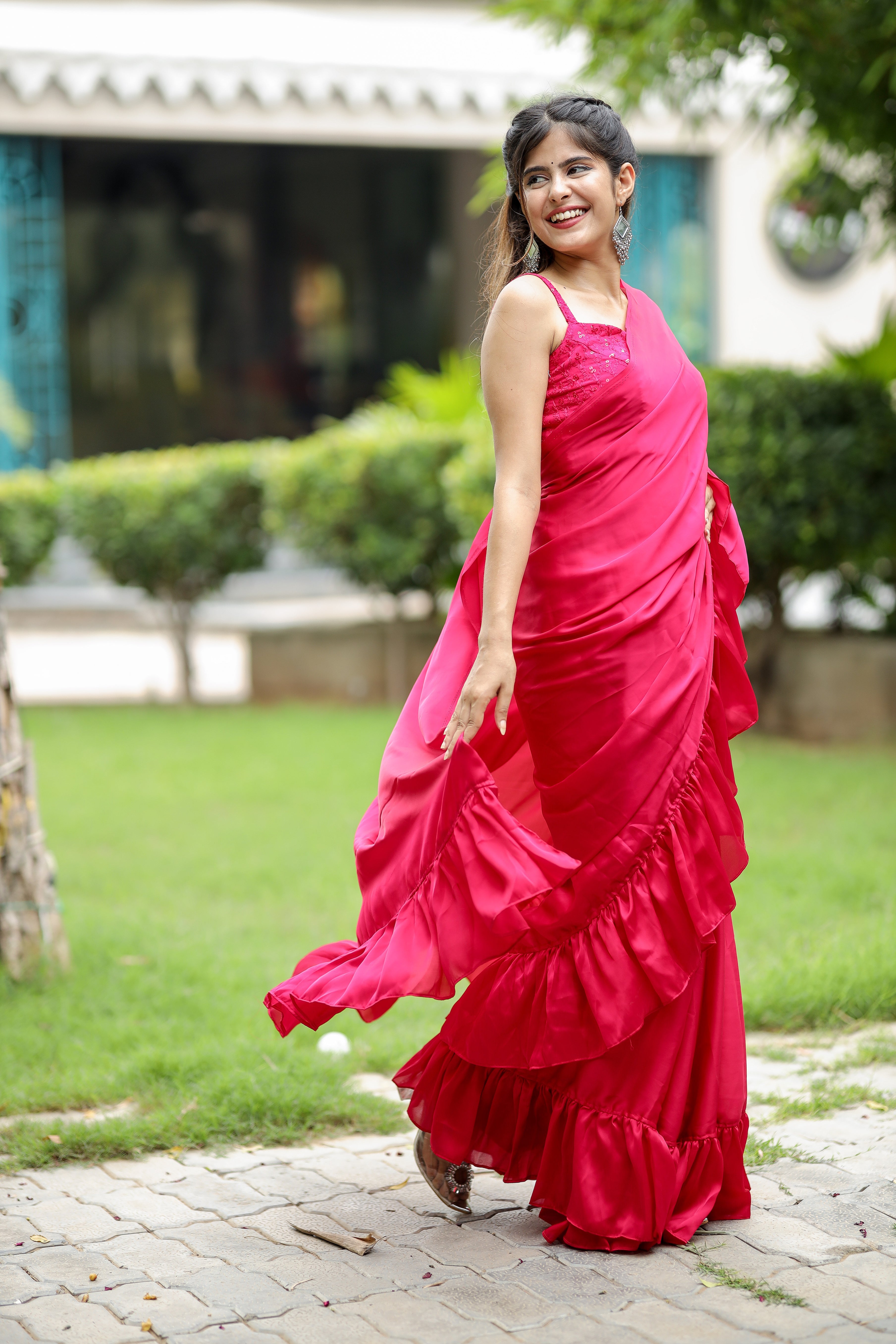 Renee Ruffle (Printed Satin Silk Saree)