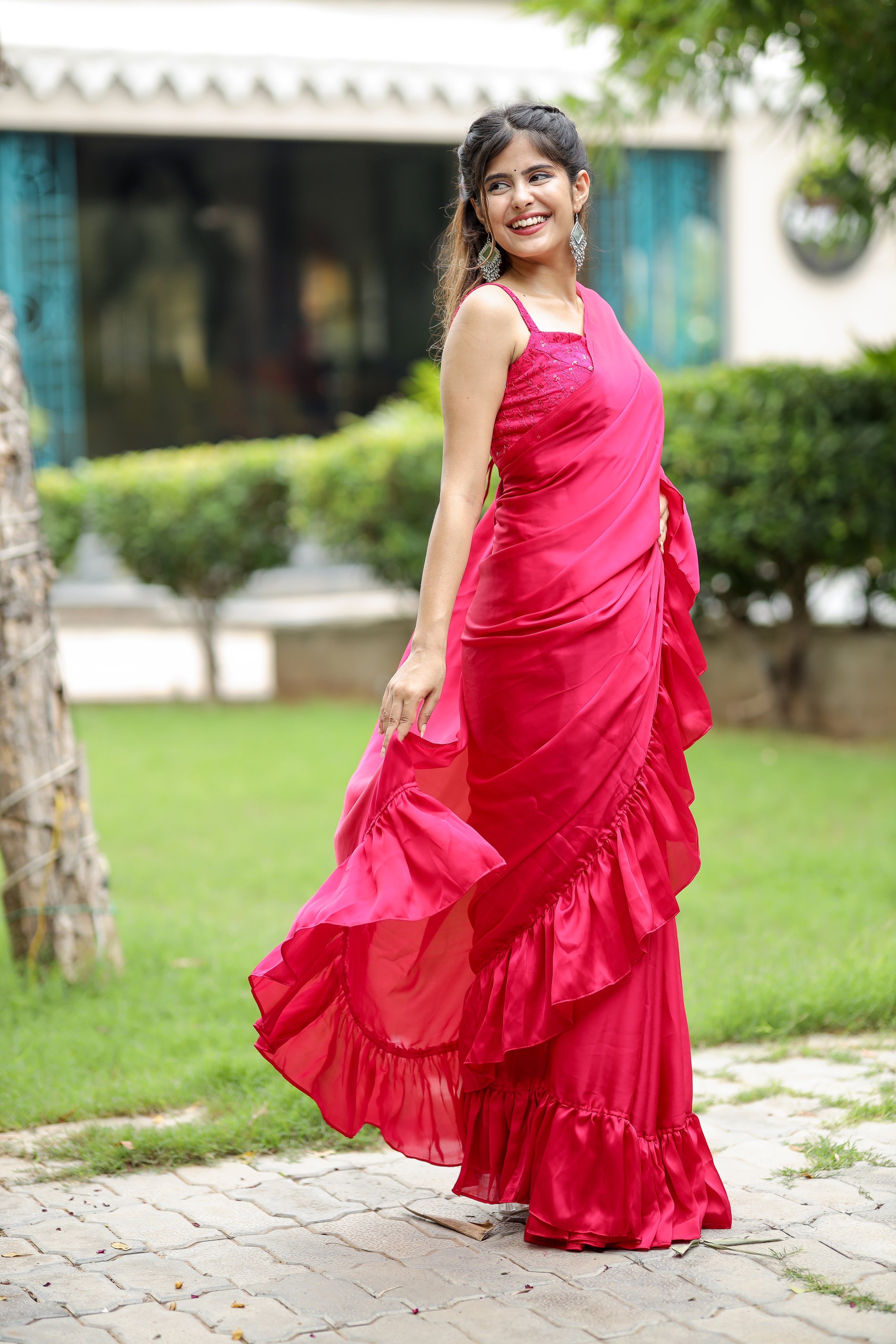 Renee Ruffle (Printed Satin Silk Saree)