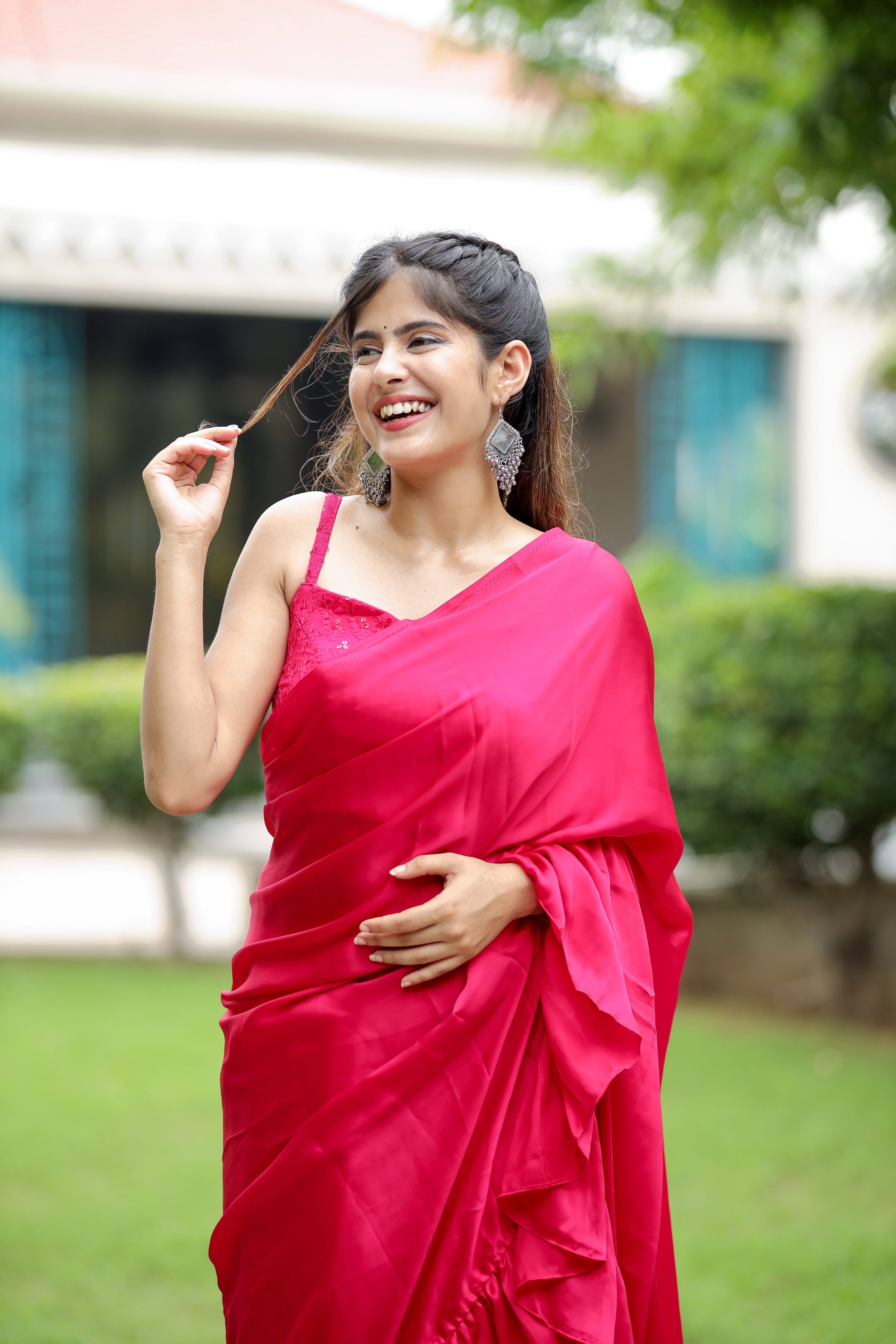 Renee Ruffle (Printed Satin Silk Saree)