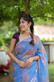 Oceanic Bloom (Printed Organza Saree)