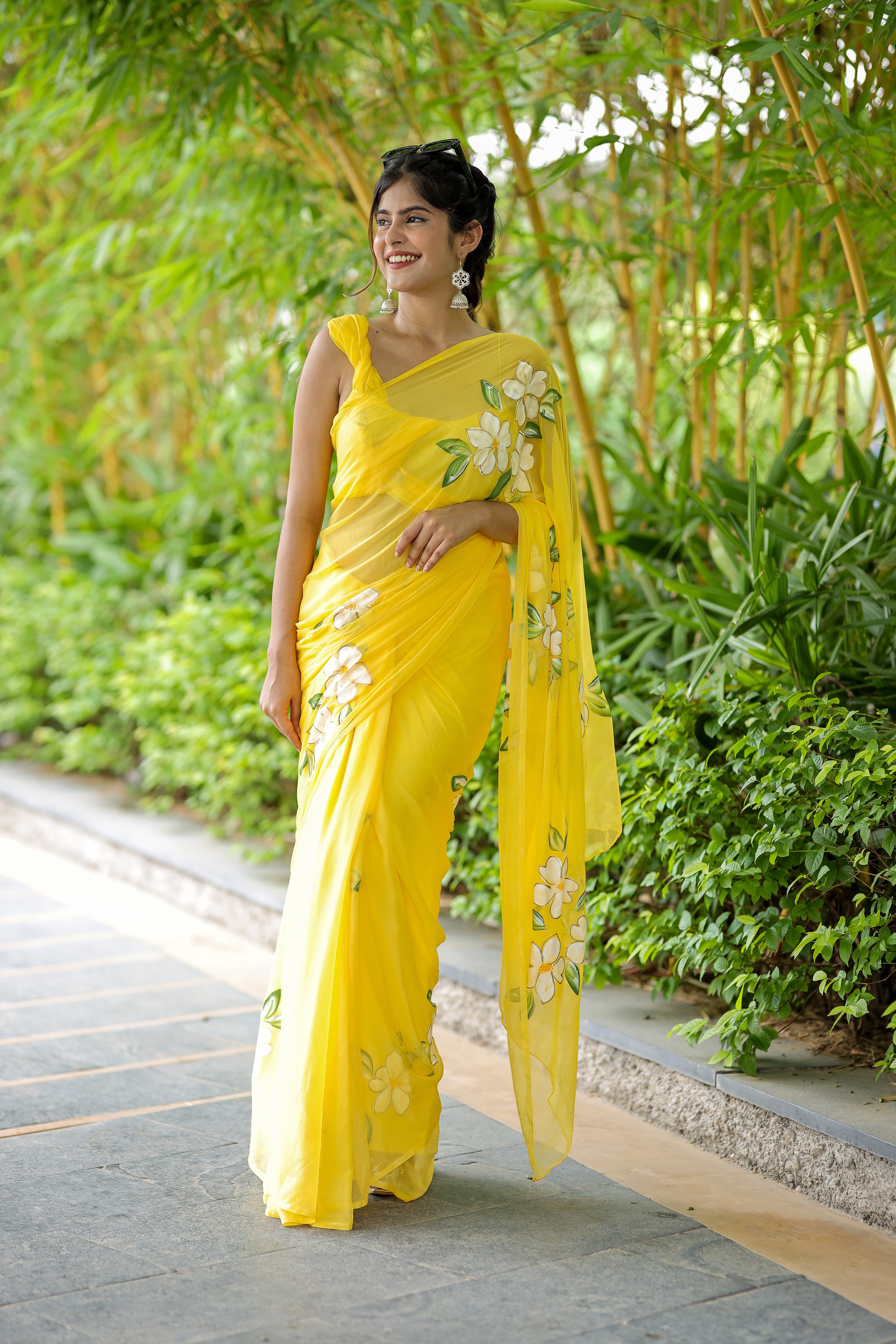 Sunshine Symphony (Pure Handpainted Chiffon Saree)