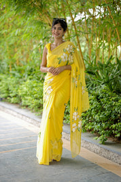 Sunshine Symphony (Pure Handpainted Chiffon Saree)