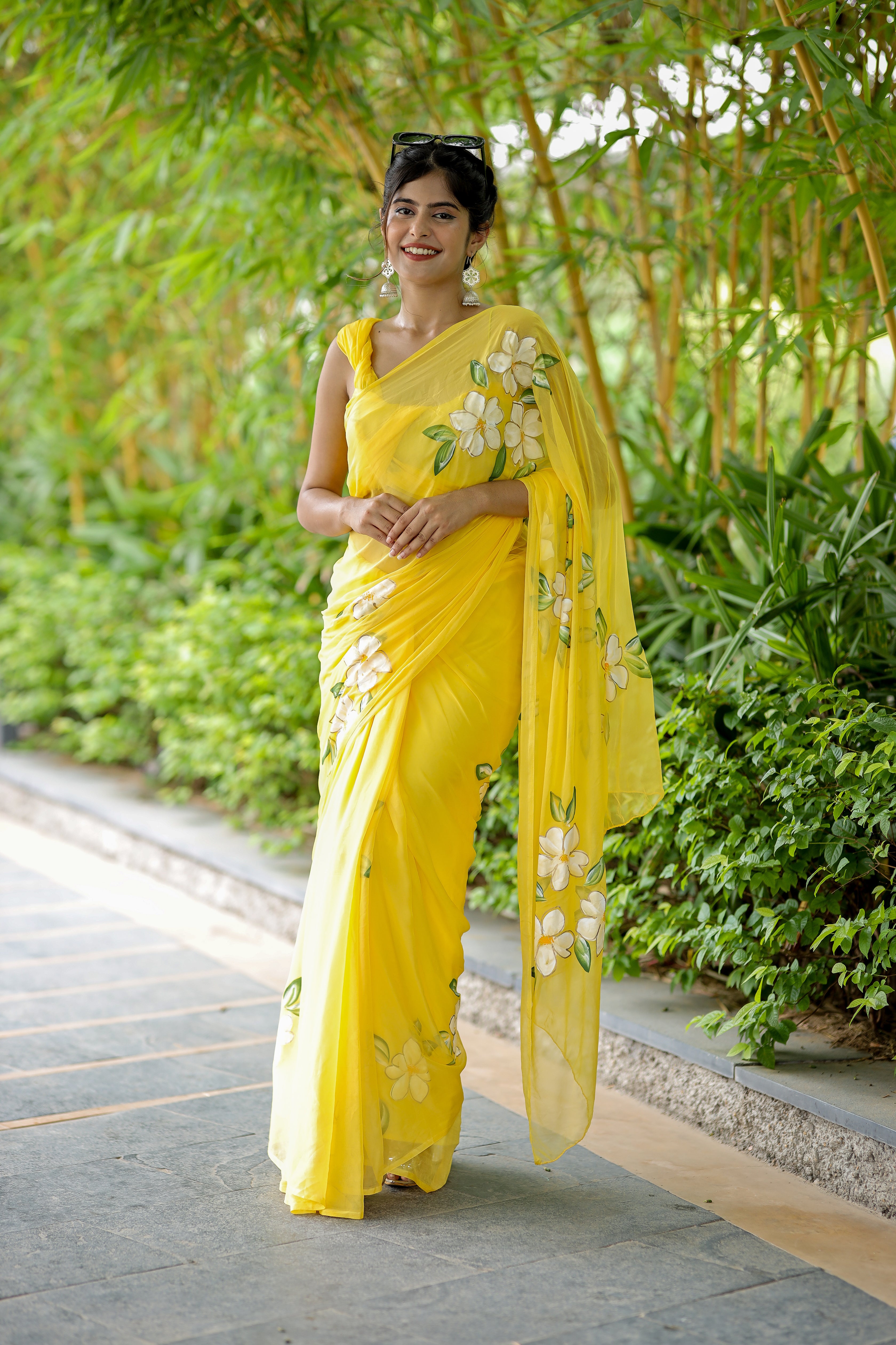 Sunshine Symphony (Pure Handpainted Chiffon Saree)
