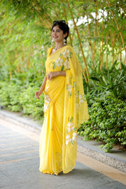 Sunshine Symphony (Pure Handpainted Chiffon Saree)