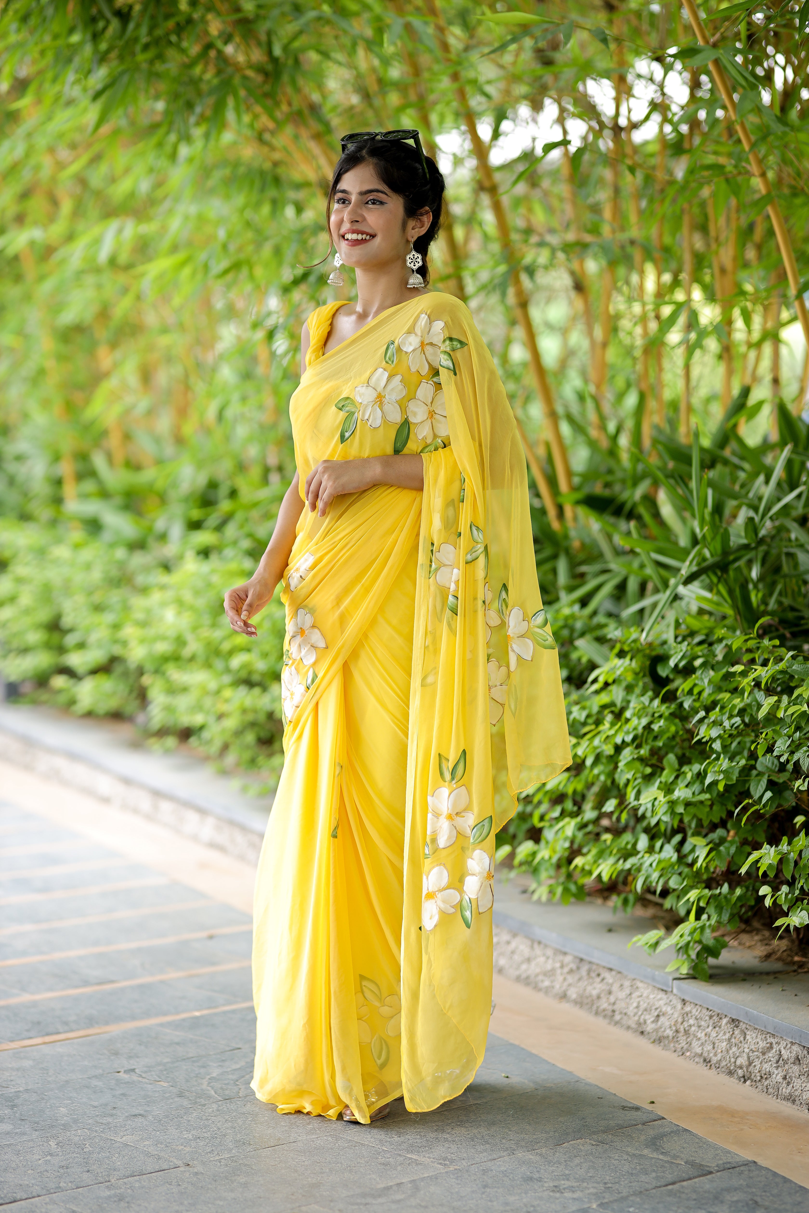 Sunshine Symphony (Pure Handpainted Chiffon Saree)