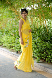 Sunshine Symphony (Pure Handpainted Chiffon Saree)