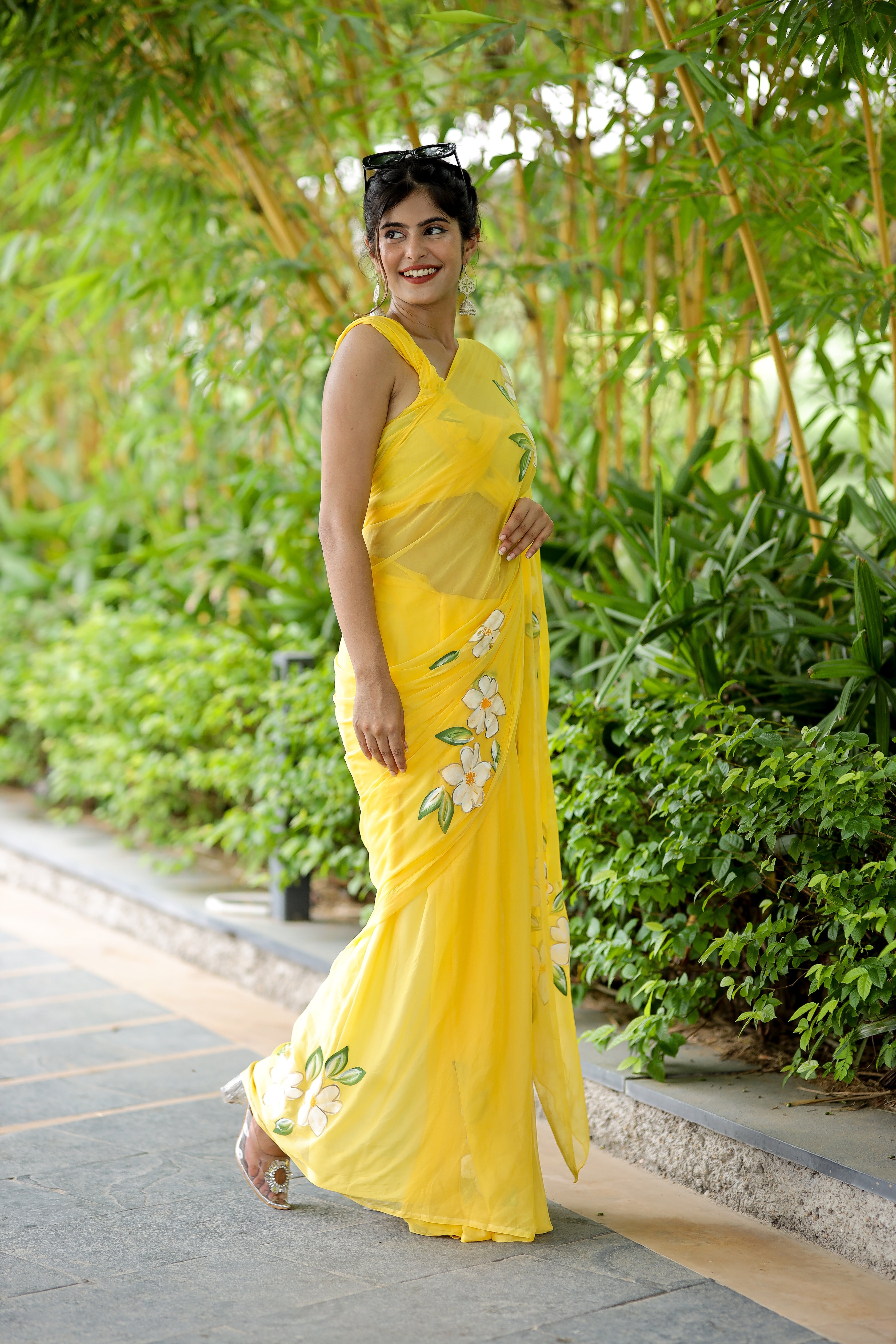 Sunshine Symphony (Pure Handpainted Chiffon Saree)