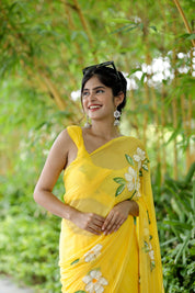 Sunshine Symphony (Pure Handpainted Chiffon Saree)