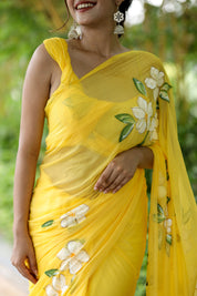 Sunshine Symphony (Pure Handpainted Chiffon Saree)
