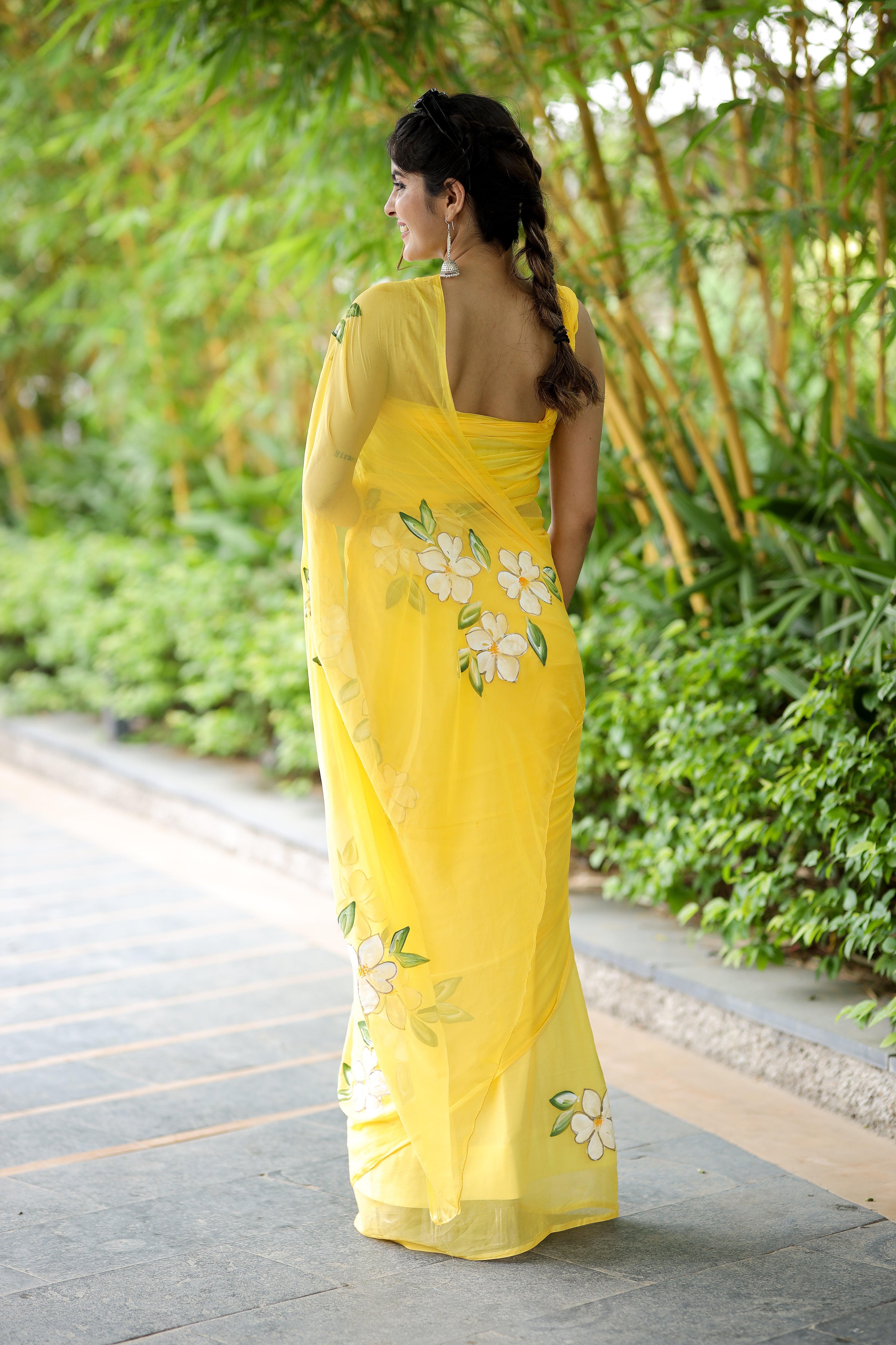 Sunshine Symphony (Pure Handpainted Chiffon Saree)