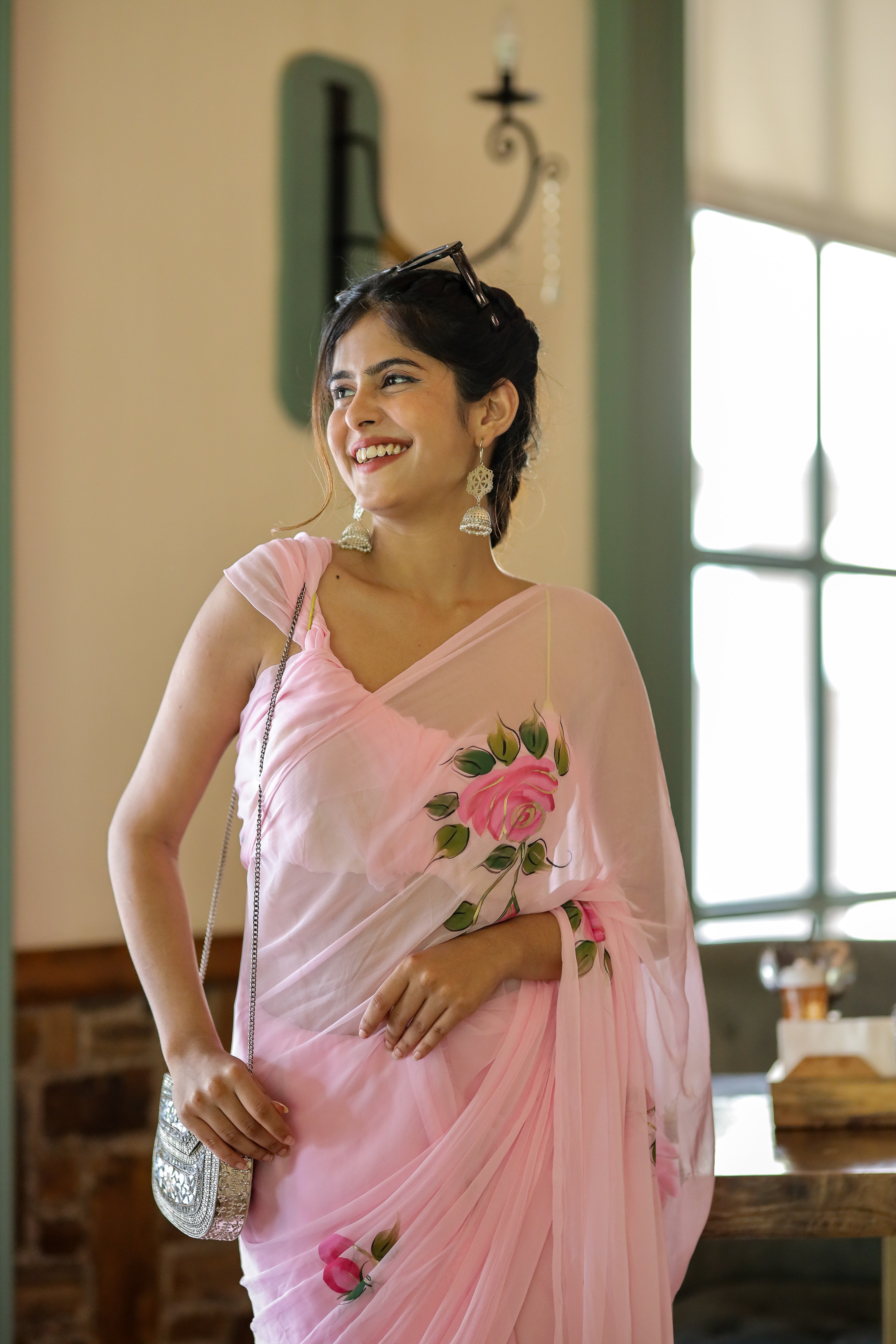 Pastel Petal Dreams (Pure Chiffon Hand Painted Saree)