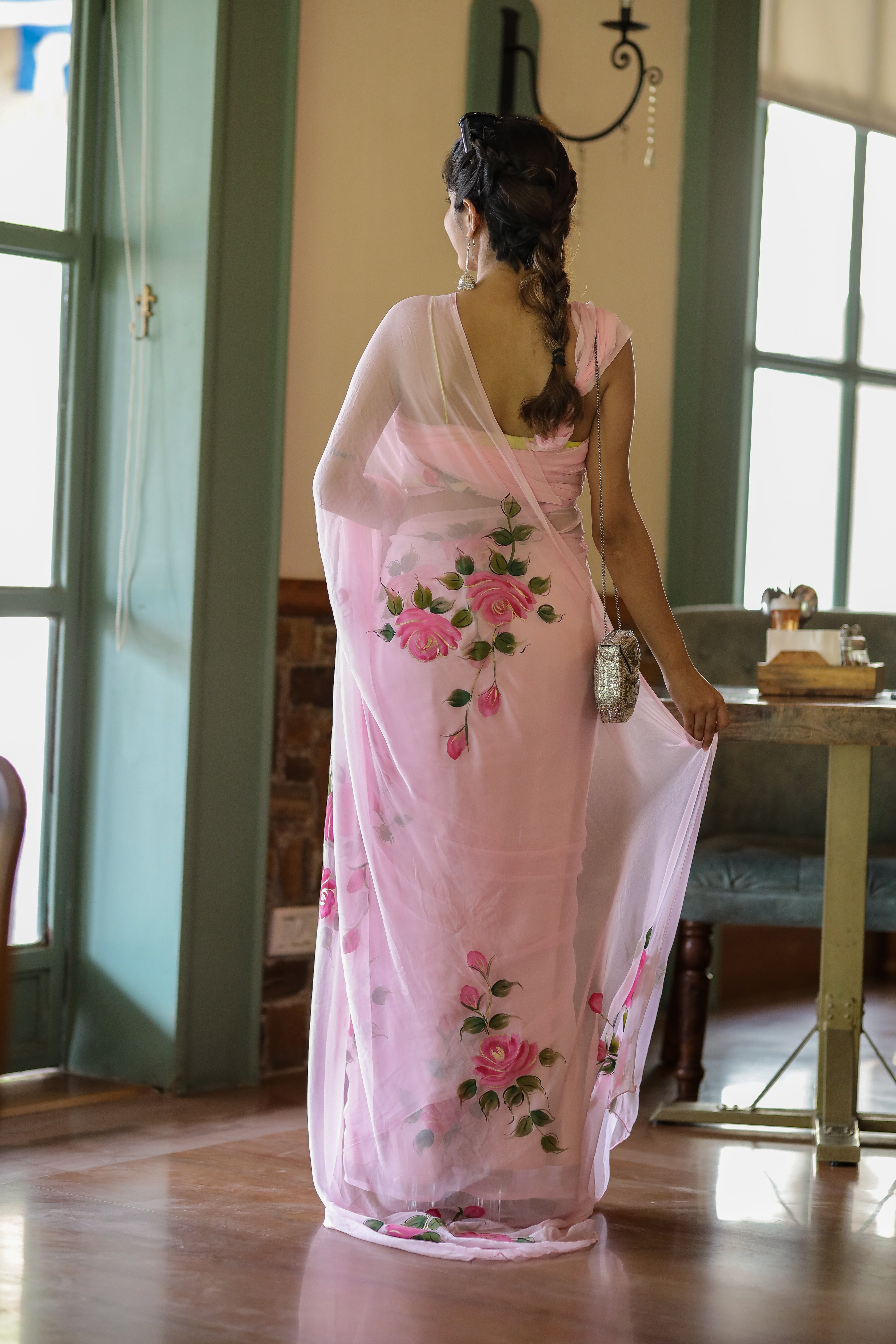 Pastel Petal Dreams (Pure Chiffon Hand Painted Saree)