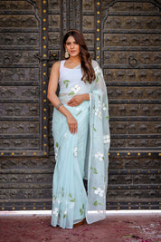 Blue Horizon (Handpainted Chiffon Saree)