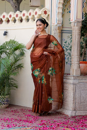 Earthen Elegance (Handpainted Brown Organza saree)