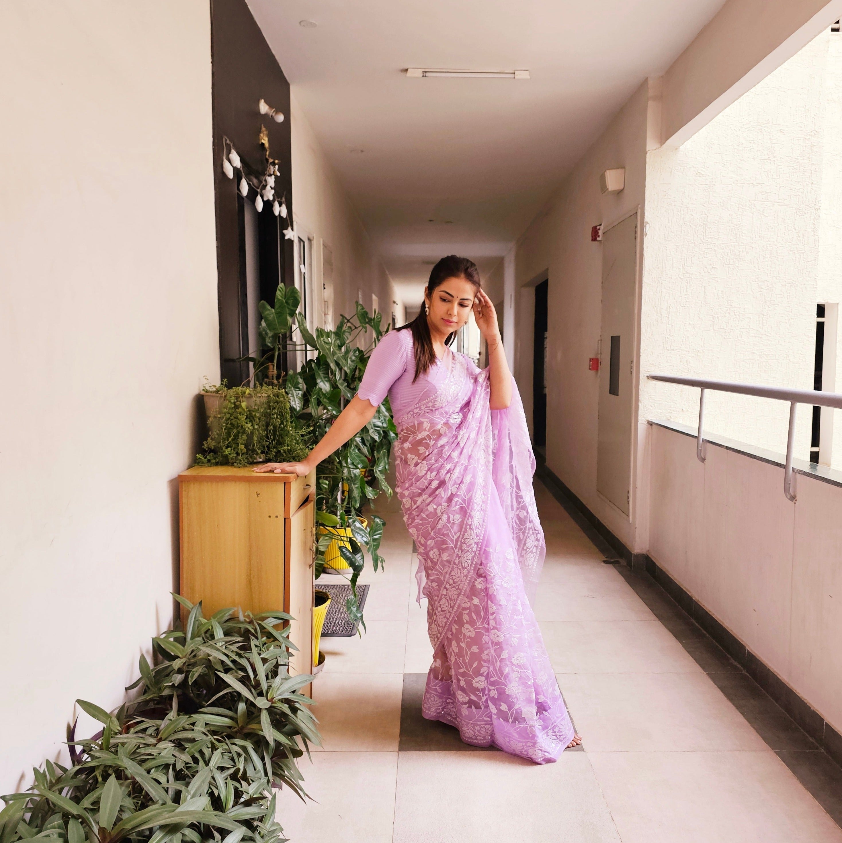 Lilac Starry Night (Pure SIlk Organza Sequins work Saree)