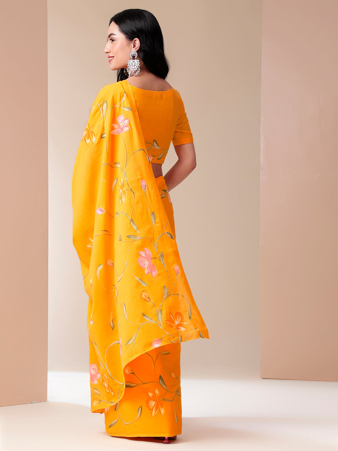 Sunset Splendor Mal Mal Saree (Handpainted Orange Mal Mal Saree)