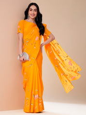 Sunset Splendor Mal Mal Saree (Handpainted Orange Mal Mal Saree)