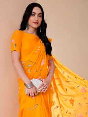 Sunset Splendor Mal Mal Saree (Handpainted Orange Mal Mal Saree)