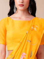 Sunset Splendor Mal Mal Saree (Handpainted Orange Mal Mal Saree)