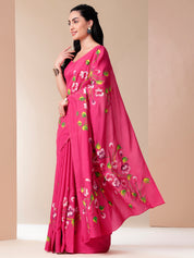 Pink Whisper Mal Silk Saree (Handpainted Mal Silk Saree)