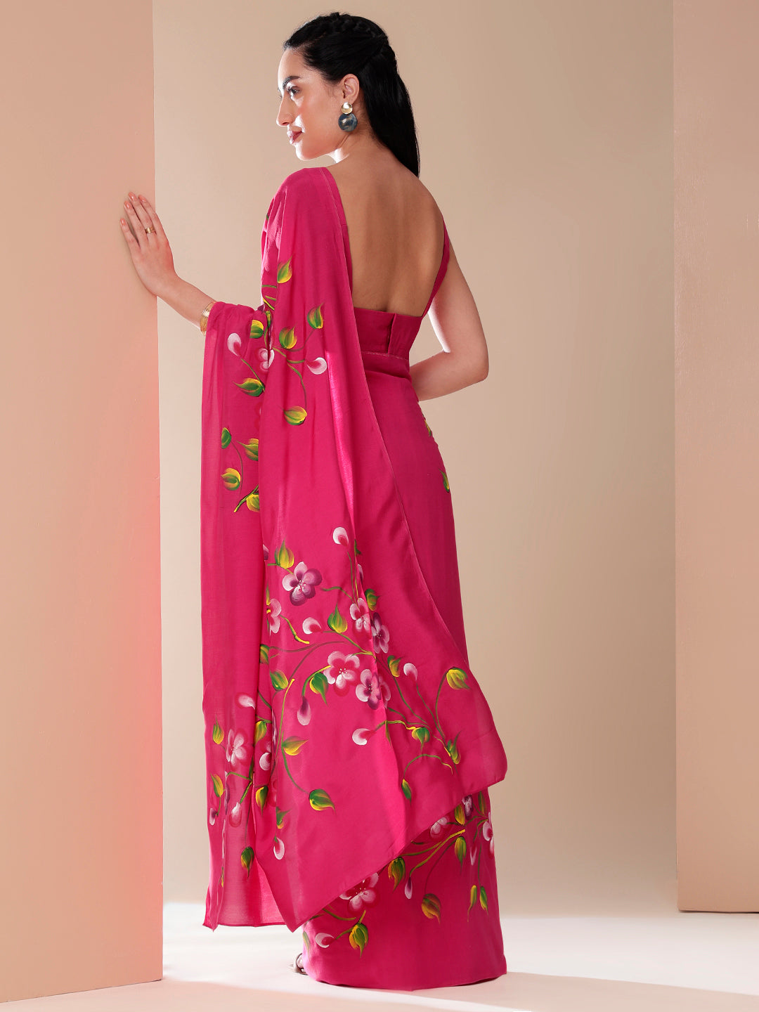 Pink Whisper Mal Silk Saree (Handpainted Mal Silk Saree)