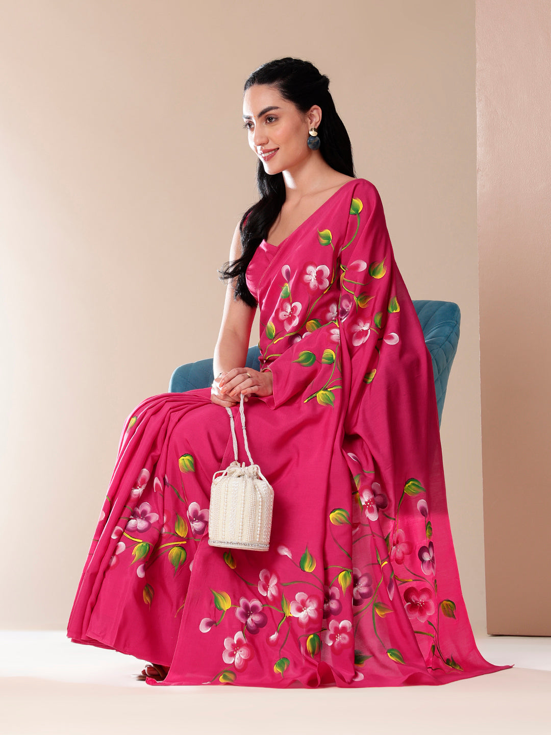 Pink Whisper Mal Silk Saree (Handpainted Mal Silk Saree)
