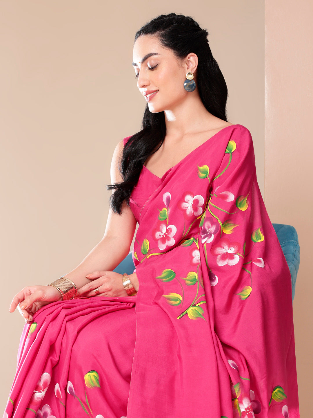 Pink Whisper Mal Silk Saree (Handpainted Mal Silk Saree)