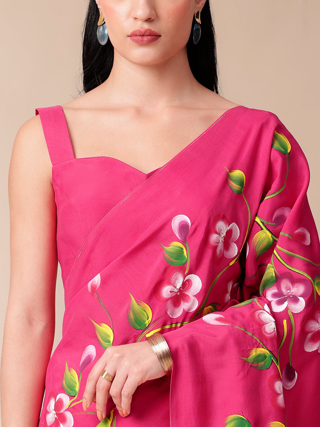 Pink Whisper Mal Silk Saree (Handpainted Mal Silk Saree)