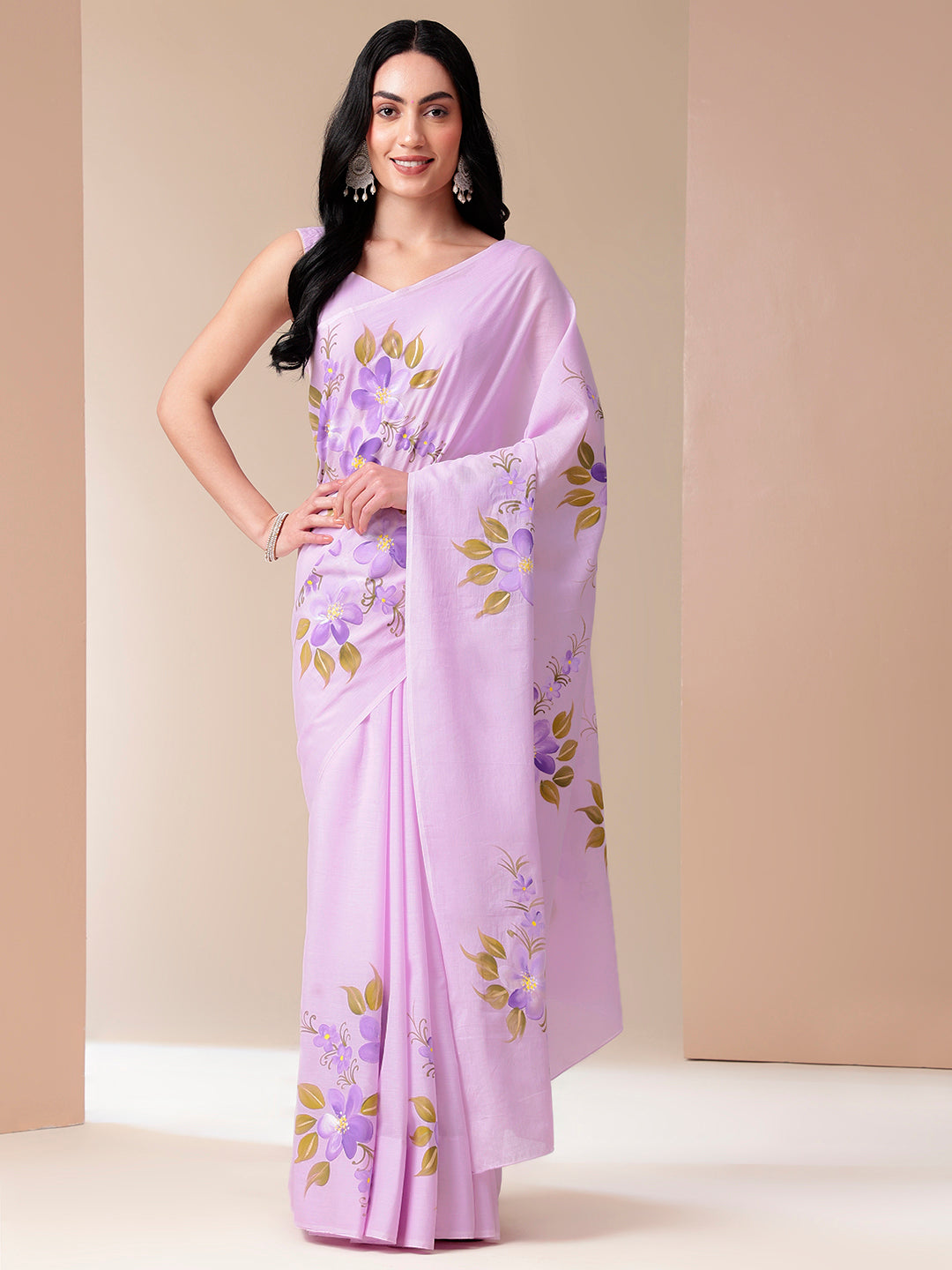 Gentle Gleam - Handpainted Lavendar Mal Mal Saree