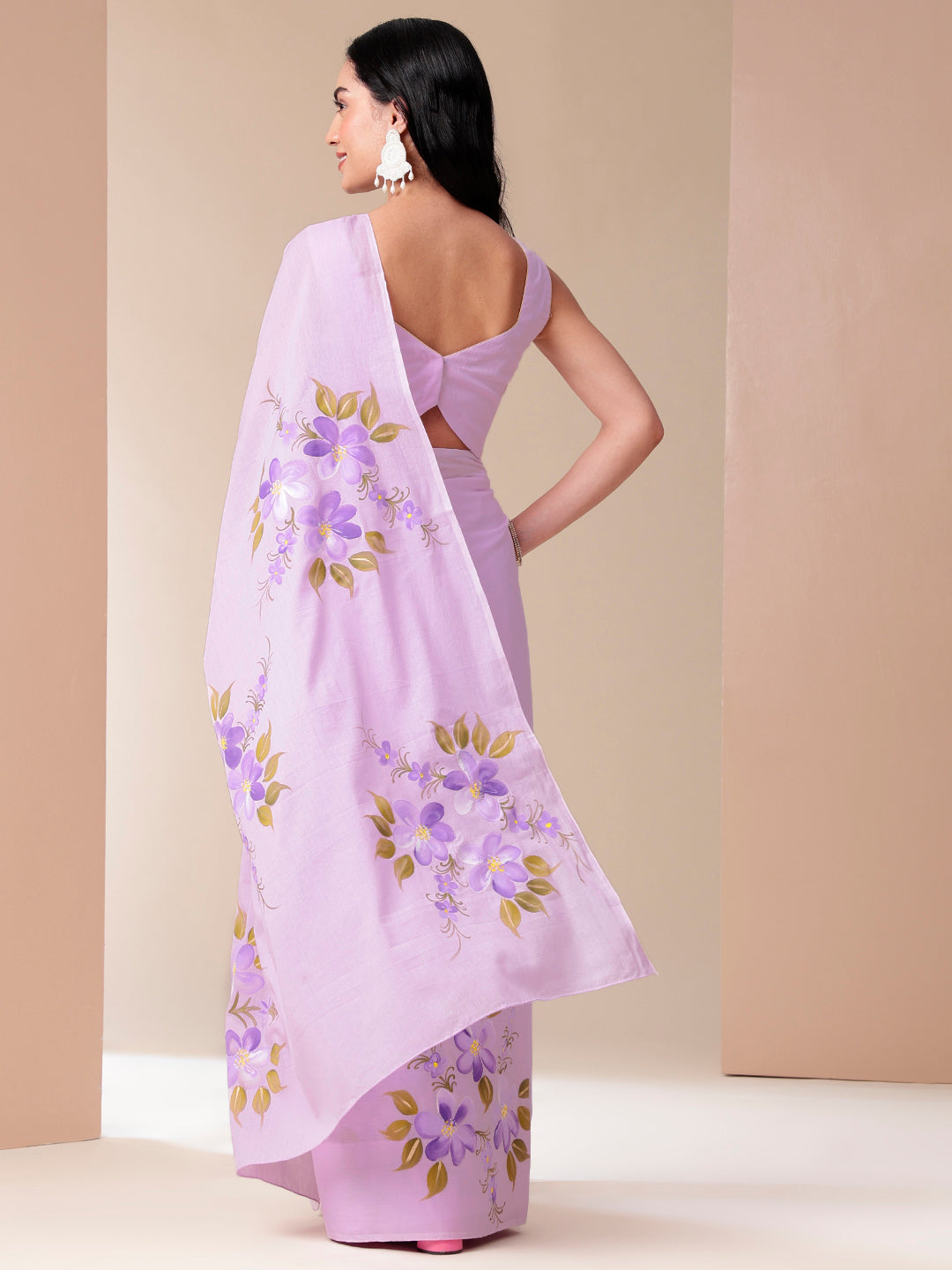 Gentle Gleam - Handpainted Lavendar Mal Mal Saree