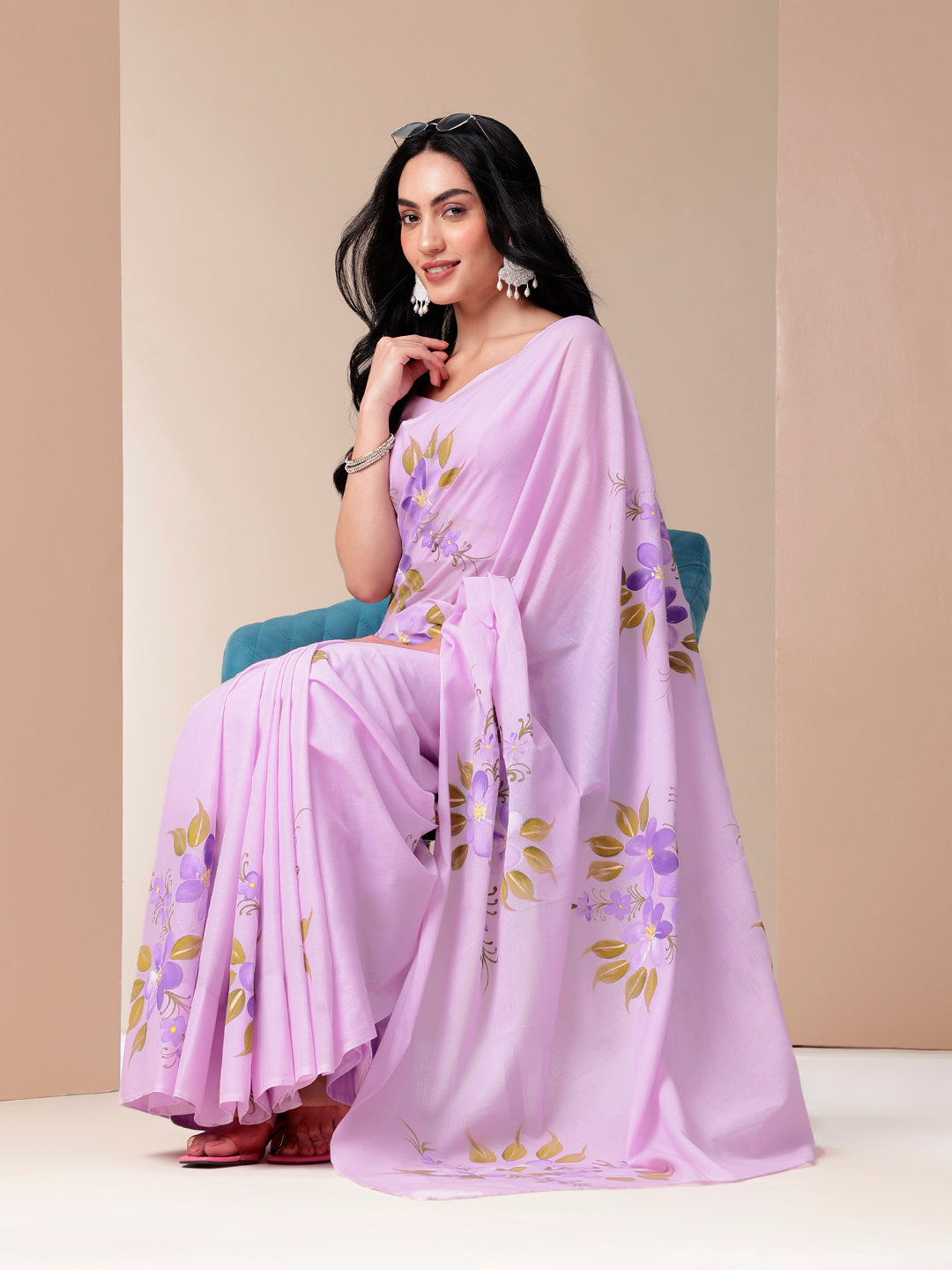 Gentle Gleam - Handpainted Lavendar Mal Mal Saree