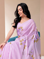 Gentle Gleam - Handpainted Lavendar Mal Mal Saree