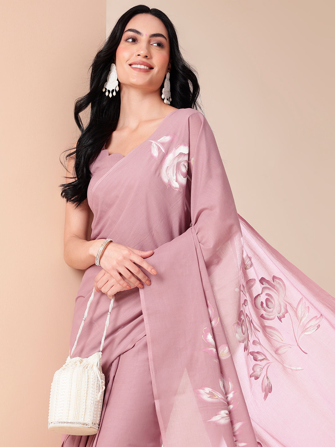 Serene Splendor - Handpainted Mal Mal Saree