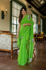 Crafted Comfort (Sequins Handwork Pure Chiffon Saree)