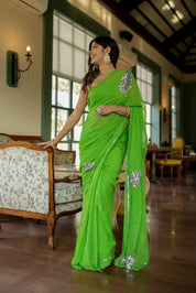 Crafted Comfort (Sequins Handwork Pure Chiffon Saree)