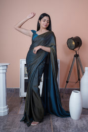 Satin Sheen - Satin Silk Saree (Grey & Blue)