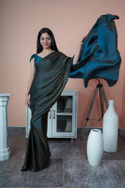 Satin Sheen - Satin Silk Saree (Grey & Blue)
