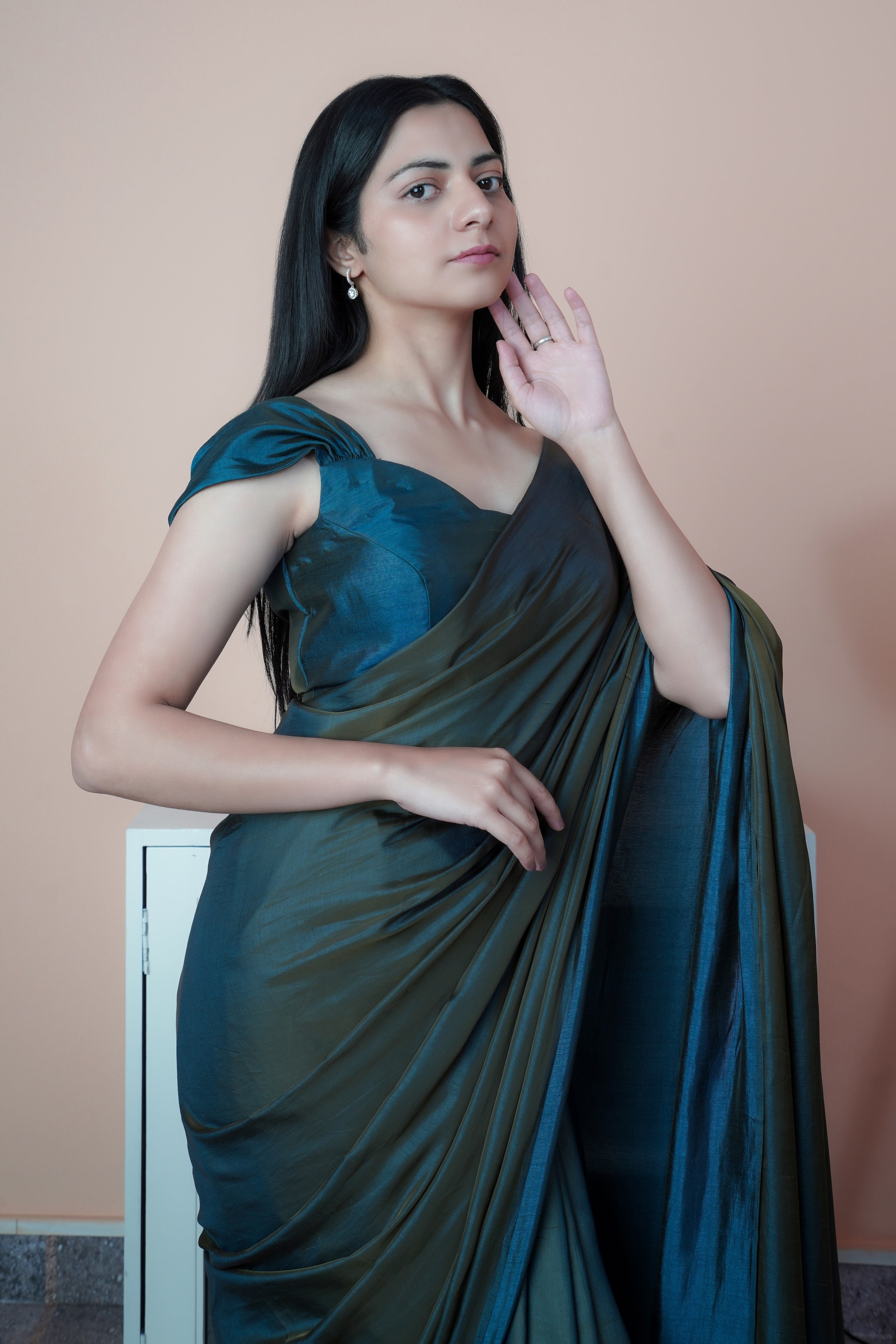 Satin Sheen - Satin Silk Saree (Grey & Blue)
