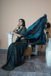 Satin Sheen - Satin Silk Saree (Grey & Blue)