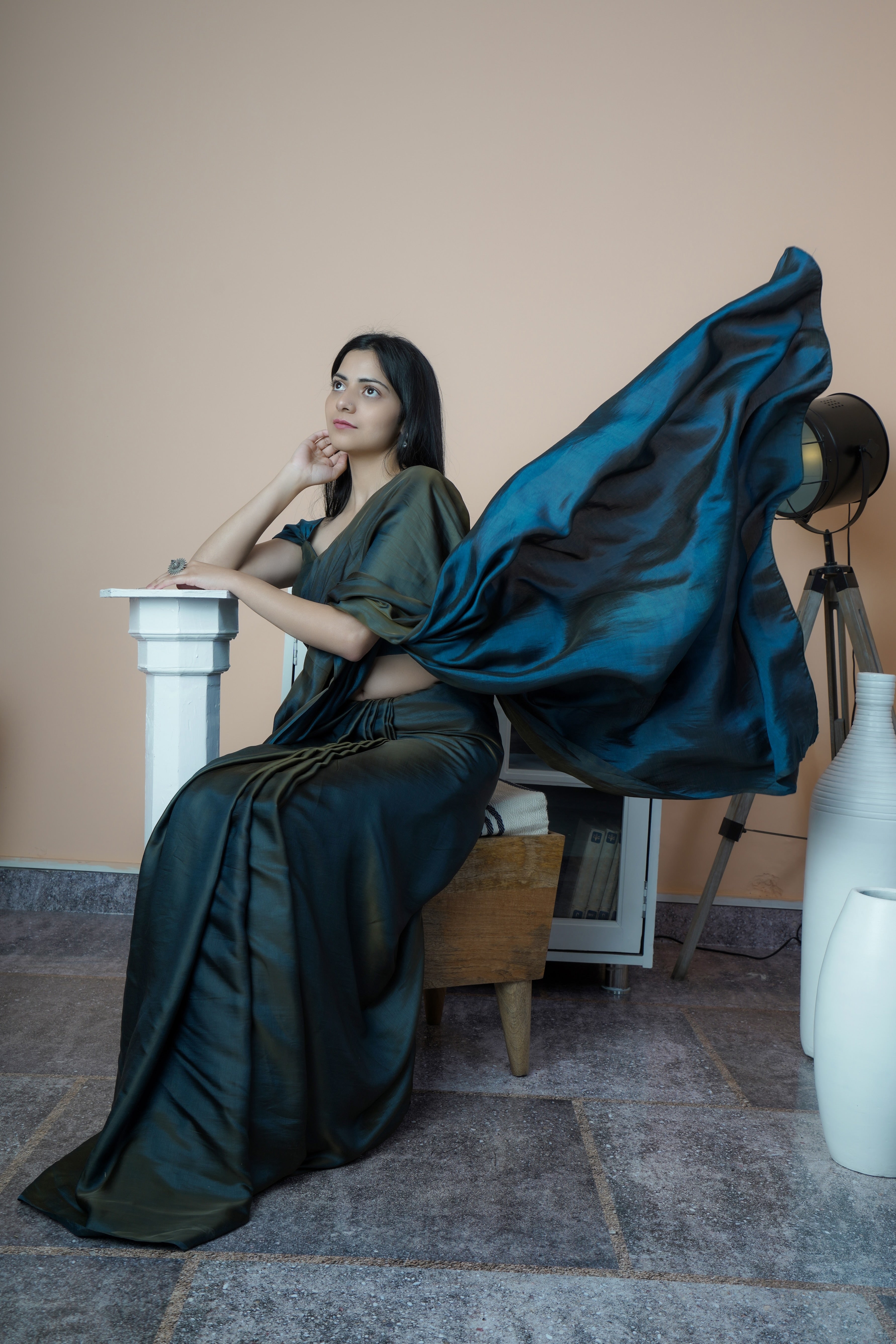 Satin Sheen - Satin Silk Saree (Grey & Blue)