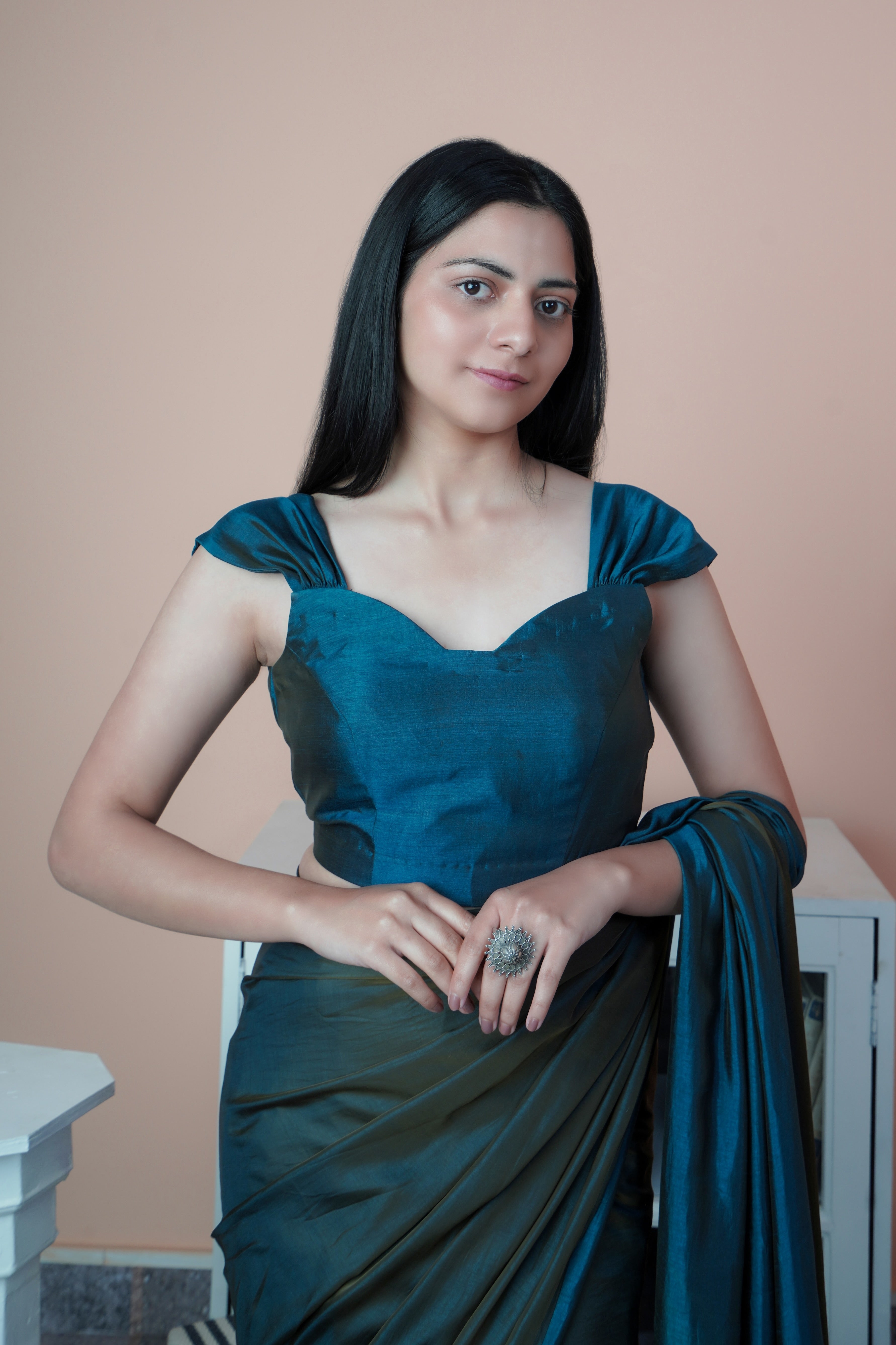 Satin Sheen - Satin Silk Saree (Grey & Blue)