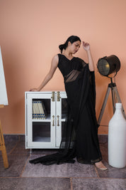 Midnight Elegance - Black Chiffon Saree