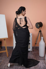 Midnight Elegance - Black Chiffon Saree