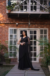 Midnight Elegance - Black Chiffon Saree