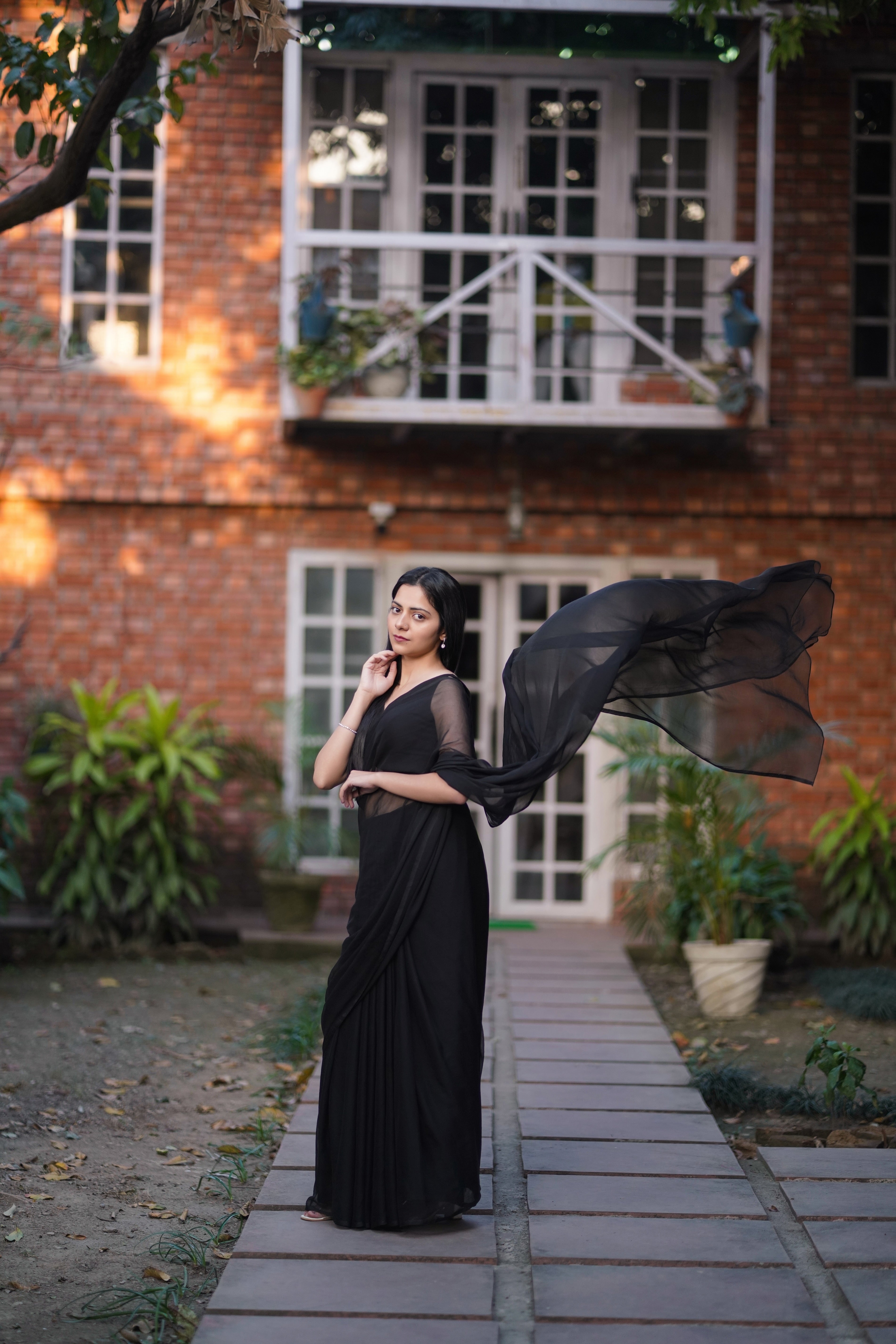 Midnight Elegance - Black Chiffon Saree