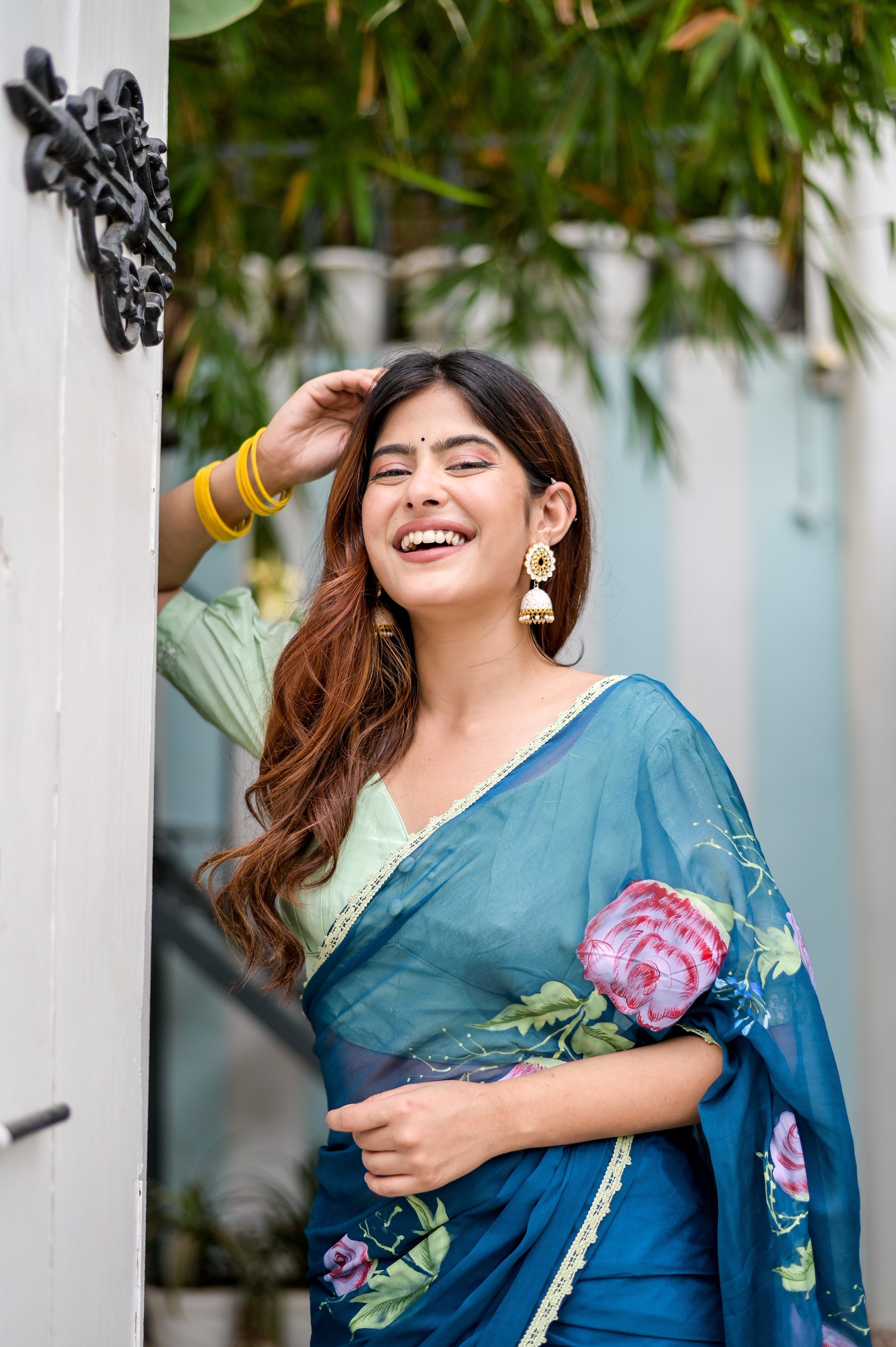 Sapphire Serenade (Handpainted Chiffon Saree in Blue)